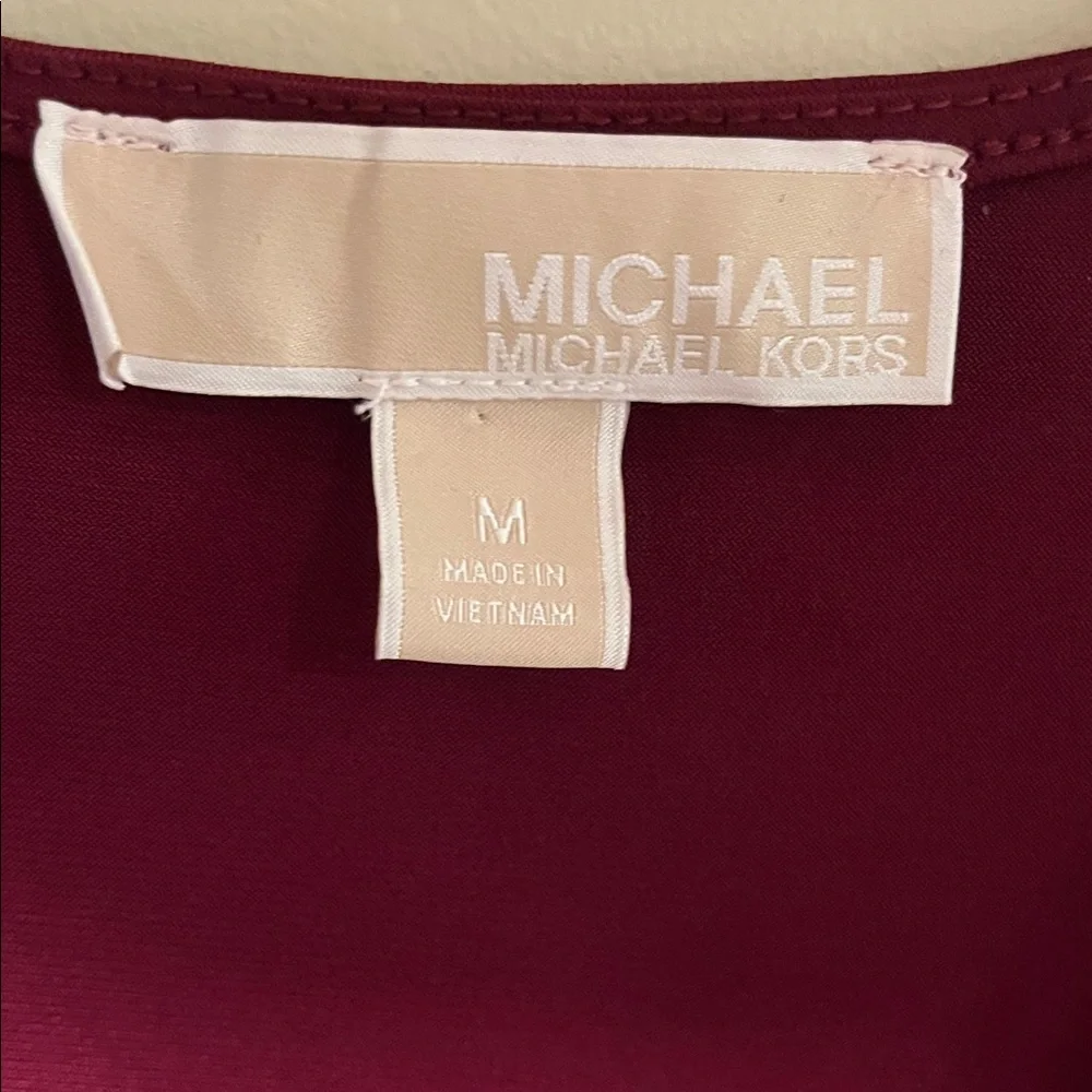 Michael Kors Maroon Red Long Sleeve Wrap Top Blouse Size Medium Gold Accent